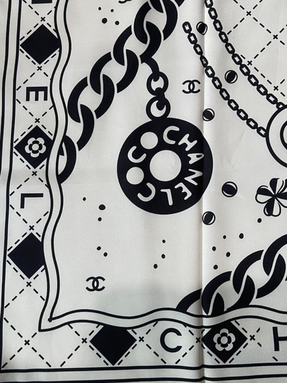 Chanel Classic CC Logo Print Silk Scarf 90cm - Picture 6 of 11